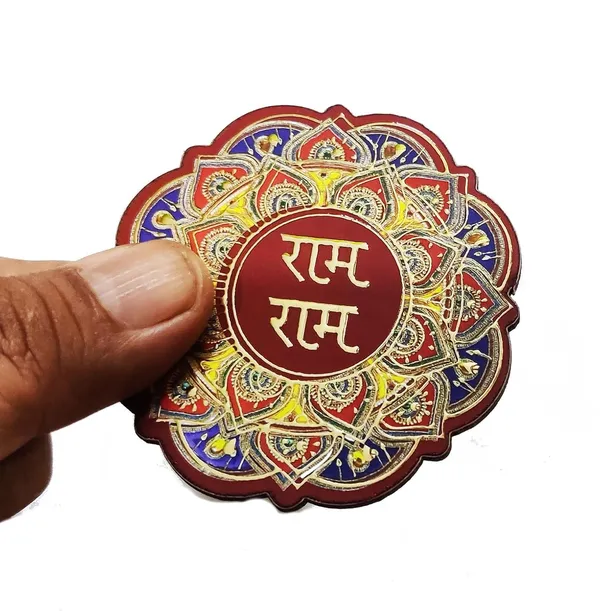 Multicolor_Wooden_Material_Puja_Rakhi_Sohn_Soon_Puja_Ram_Ram_Tags_Door_Tags_12_Pairs_Self_Stick(24_Piece)_Big_Size_Round_Shape