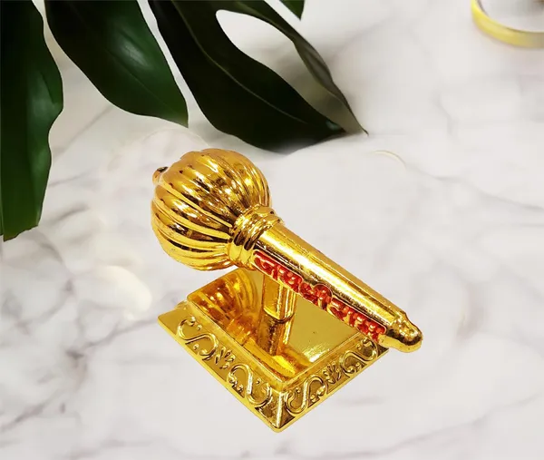 Golden_Metal_Made_Bajrang_Bali_Small_Gada_With_Square_Stand_For_Keeping_In_Home_Temple_Or_Gifting_3_Inch