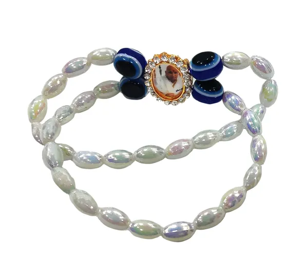 White_Piece_Jai_Guru_Ji_Swaroop_White_Pearl_Bracelet_With_A_Metallic_Finger_Ring_For_Ladies_Gift_For_Devotees_(2_Items)