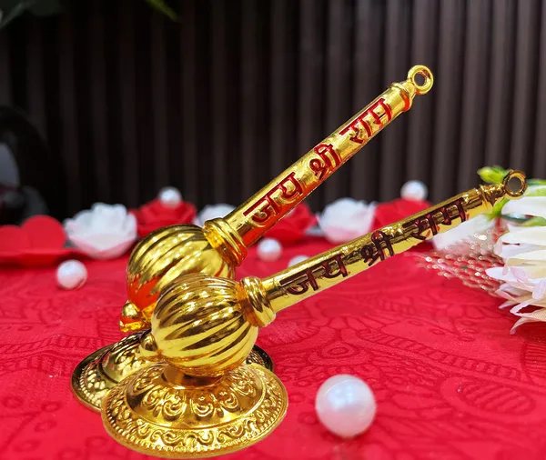 Pack_Of_2_Golden_Metal_Made_Bajrang_Bali_Small_Gada_With_Stand_For_Keeping_In_Home_Temple/Car_Dashboard_Or_Gifting_To_Hanuman_Ji_Size-_4_Inch_Wt-100_Gram_Approx