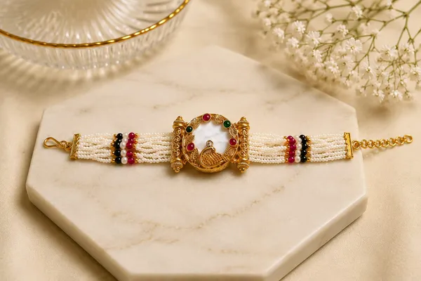 Latest_Classy_Gold_Plated_Rajwadi_Moti_Work_Bracelet