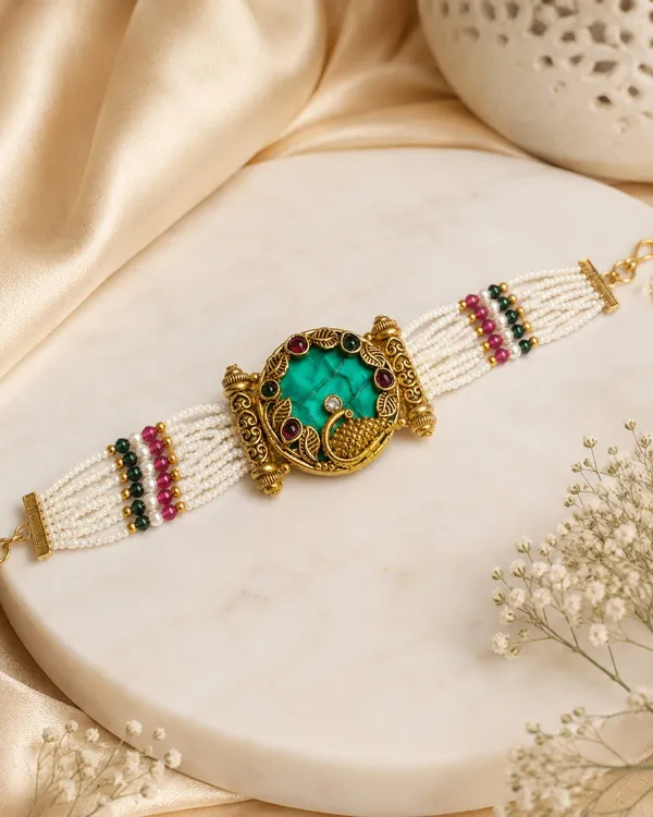 Latest_Classy_Gold_Plated_Rajwadi_Moti_Work_Bracelet