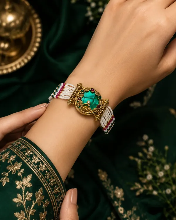 Latest_Classy_Gold_Plated_Rajwadi_Moti_Work_Bracelet