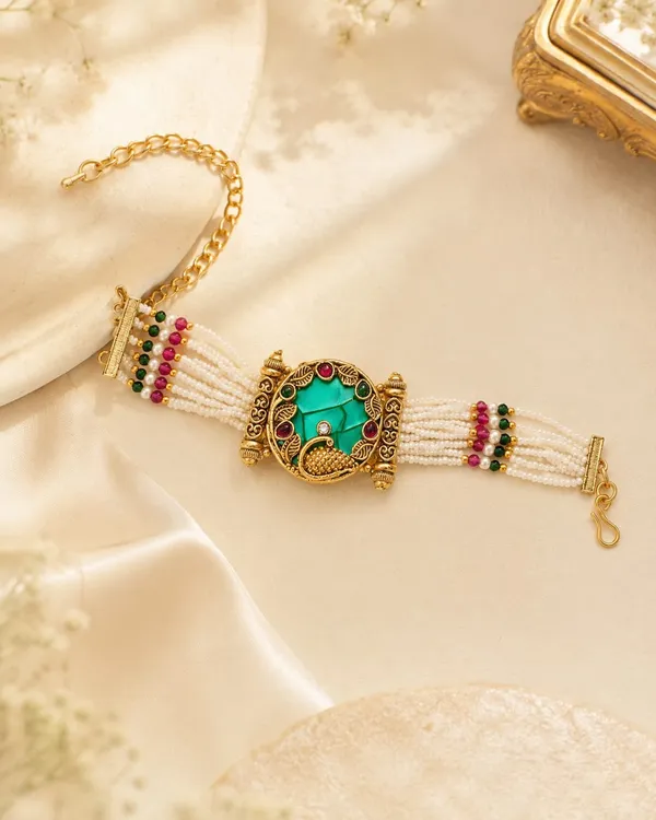 Latest_Classy_Gold_Plated_Rajwadi_Moti_Work_Bracelet