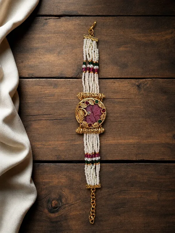 Latest_Classy_Gold_Plated_Rajwadi_Moti_Work_Bracelet