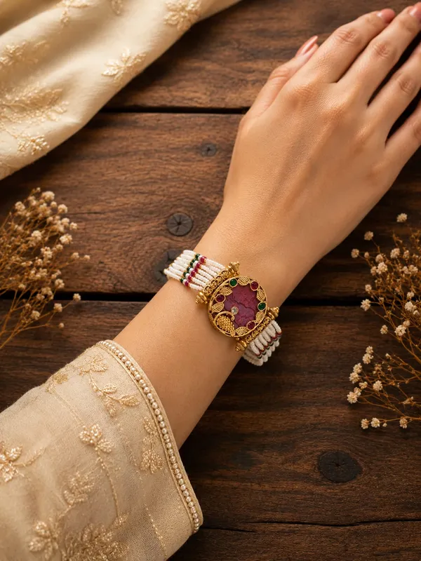 Latest_Classy_Gold_Plated_Rajwadi_Moti_Work_Bracelet