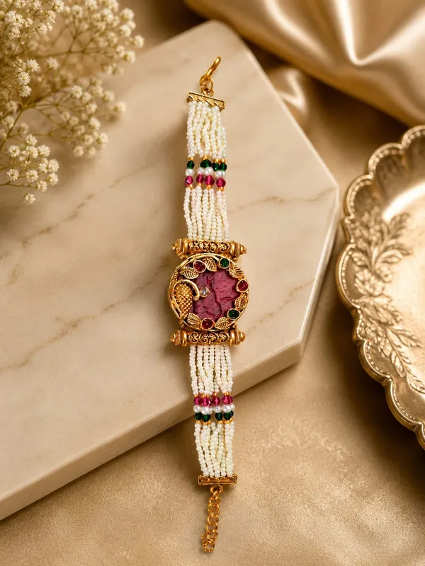 Latest_Classy_Gold_Plated_Rajwadi_Moti_Work_Bracelet
