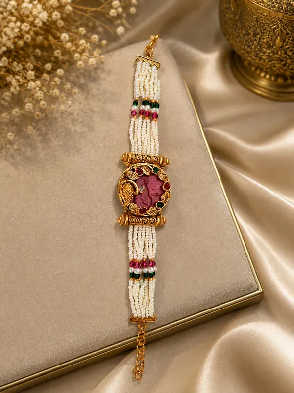Latest_Classy_Gold_Plated_Rajwadi_Moti_Work_Bracelet
