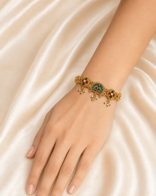 Latest_Classy_Gold_Plated_Rajwadi_Moti_Work_Bracelet