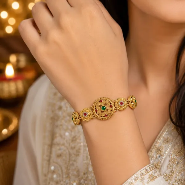 Latest_Classy_Gold_Plated_Rajwadi_Moti_Work_Bracelet