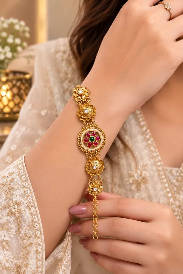 Latest_Classy_Gold_Plated_Rajwadi_Moti_Work_Bracelet