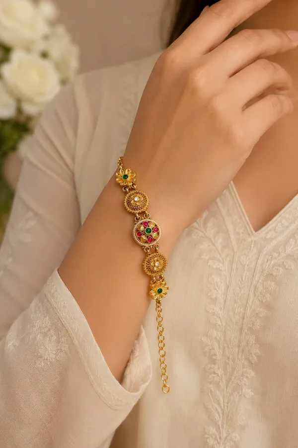 Latest_Classy_Gold_Plated_Rajwadi_Moti_Work_Bracelet