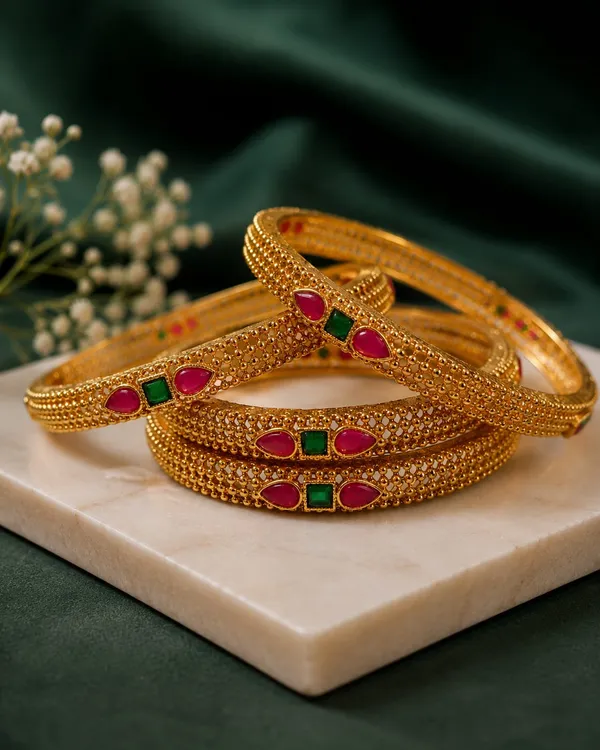 Elegant_Gold-Tone_Ruby_&_Green_Stone_Bangles_�_Set_of_4