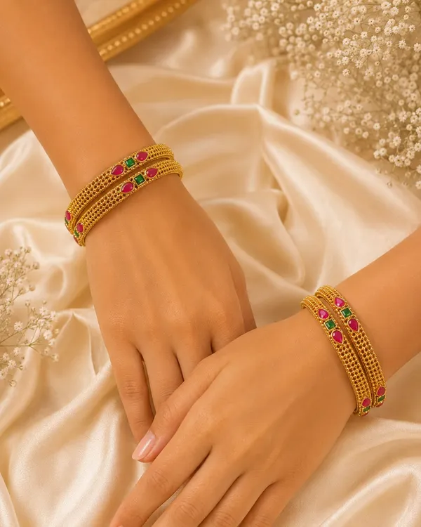 Elegant_Gold-Tone_Ruby_&_Green_Stone_Bangles_�_Set_of_4
