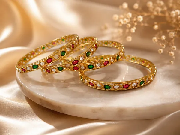 Elegant_Gold-Tone_Ruby_&_Green_Stone_Bangles_�_Set_of_4