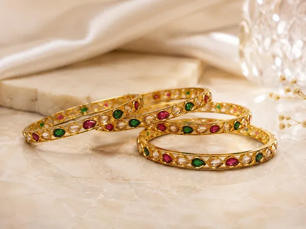 Elegant_Gold-Tone_Ruby_&_Green_Stone_Bangles_�_Set_of_4