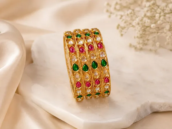 Elegant_Gold-Tone_Ruby_&_Green_Stone_Bangles_�_Set_of_4