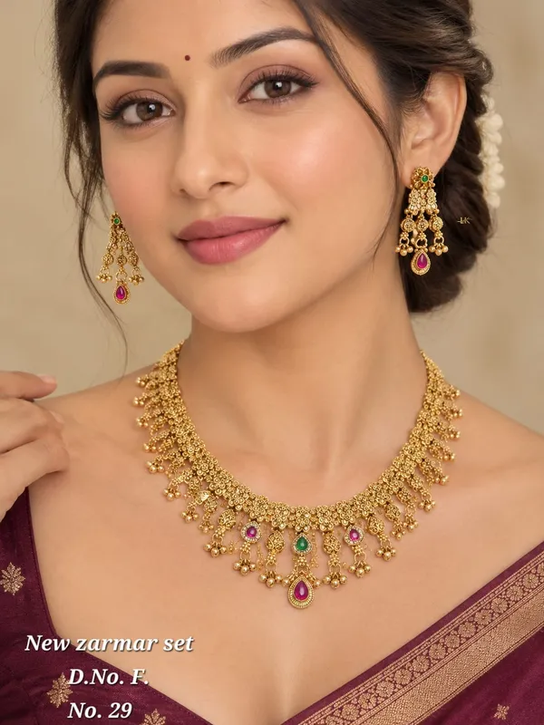 Antique_Gold_Finish_Choker_Necklace_Set_with_Matching_Earrings