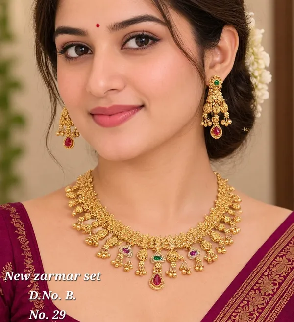 Antique_Gold_Finish_Choker_Necklace_Set_with_Matching_Earrings