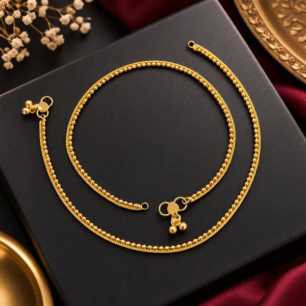 Gold-Plated_Chain_Anklet_Pair_with_Ghungroo_Drops_for_Women_&_Girls