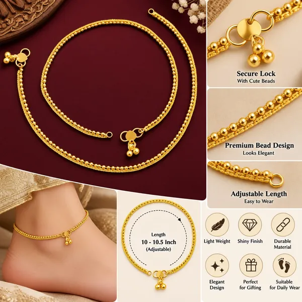 Gold-Plated_Chain_Anklet_Pair_with_Ghungroo_Drops_for_Women_&_Girls