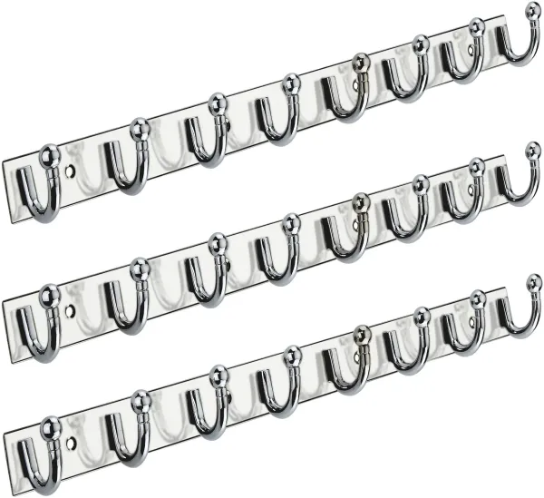 Urim_Premium_Stainless_Steel_8_Pin_Cloth_Hanger_Wall_Mounted_Bathroom_Cloth_HangerCoth_Wall_HookDoor_Hooks_Rail_For_Hanging_KeysClothesTowel_Pack_Of_3_With_2_J_Hooks_Door_Hanger