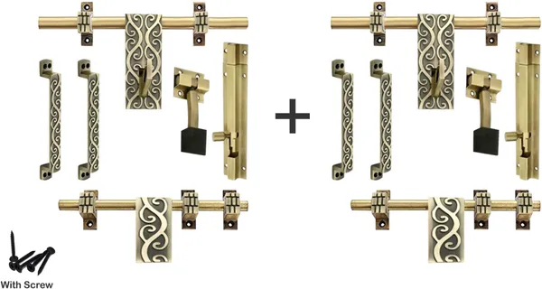 Lak_Antique_Finish_Brass_Door_Accessories_Fittings_Kit_Aldrop_Set_Standard_Golden_With_Screws_Design_6_Pack_Of_2_Brass_Door_Handle_Gold_Pack_Of_2