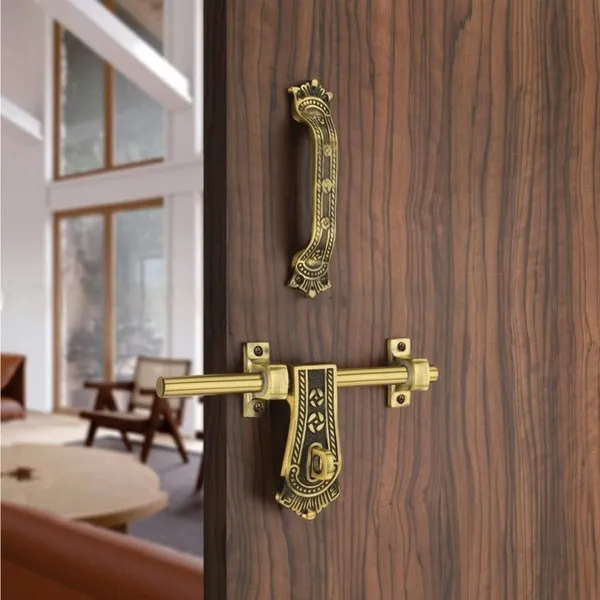 Urim_Maharaja_Style_Single_Kit_Full_Fitting_Set_10_Inch_Zinc_Door_Handle_Brown_Pack_Of_1