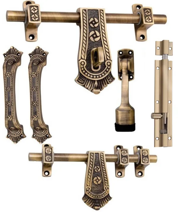 Urim_Maharaja_Style_Single_Kit_Full_Fitting_Set_10_Inch_Zinc_Door_Handle_Brown_Pack_Of_1