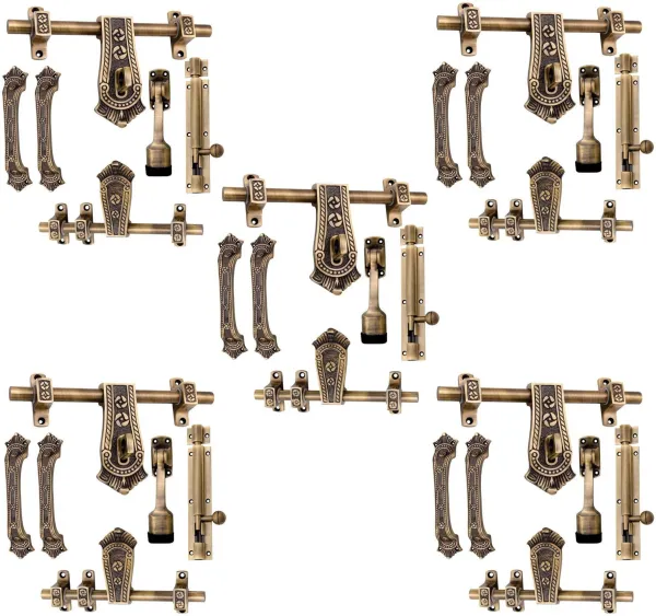 Urim_Maharaja_Style_Antique_Brass_Door_Fitting_Accessories_Kit_Zinc_Door_Handle_Multicolor_Pack_Of_5