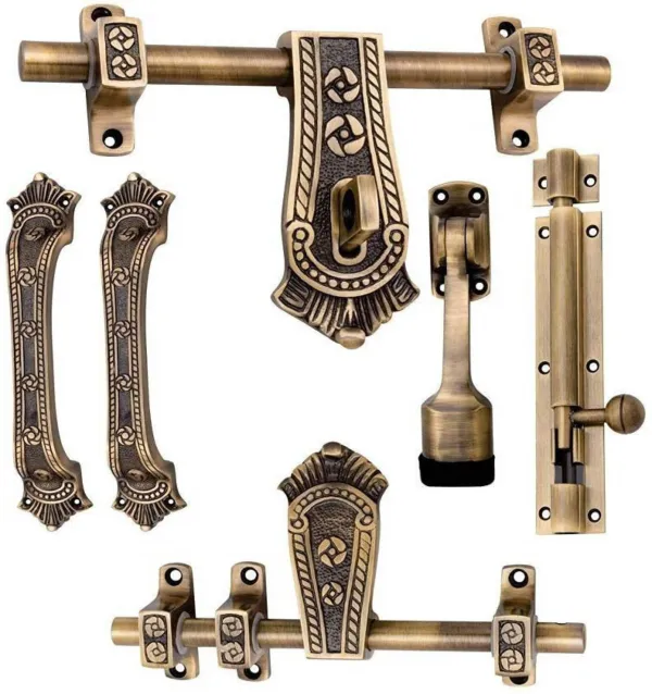 Urim_Maharaja_Style_Antique_Brass_Door_Fitting_Accessories_Kit_Zinc_Door_Handle_Multicolor_Pack_Of_5