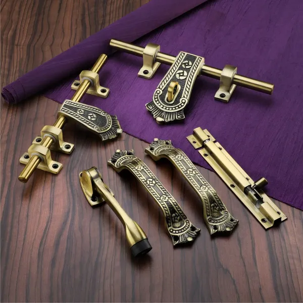 Urim_Maharaja_Style_Antique_Brass_Door_Fitting_Accessories_Kit_Zinc_Door_Handle_Multicolor_Pack_Of_5