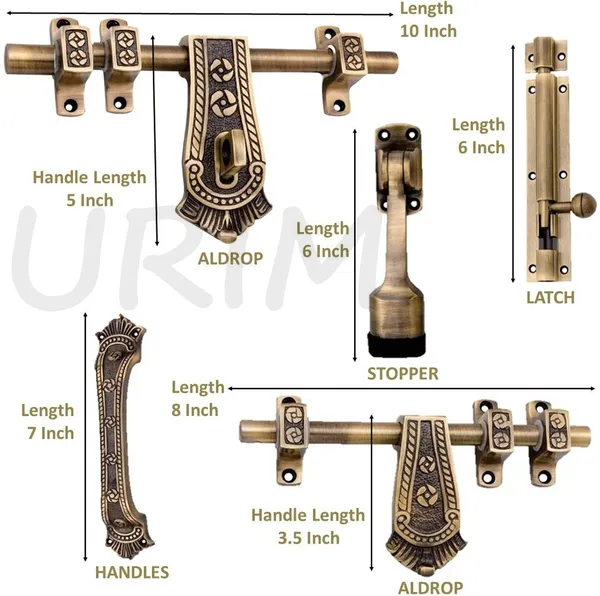 Urim_Antique_Brass_6-Piece_Door_Hardware_Set_10-Inch_Premium_Kit_Zinc_Door_Handle_Brown_Pack_Of_6