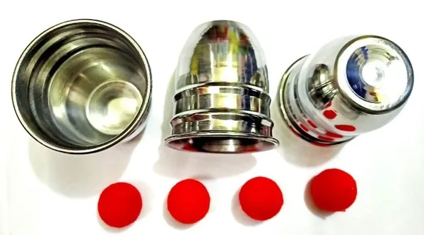 3_CUPS_&_BALLS_MAGIC_TRICK_(METAL)_/_CLASSICAL_CUPS_&_BALLS_TRICK_(Crocheted_woolen_Balls)