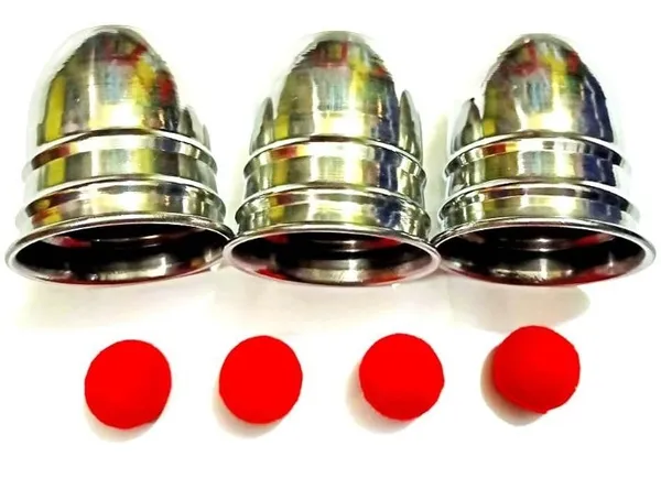 3_CUPS_&_BALLS_MAGIC_TRICK_(METAL)_/_CLASSICAL_CUPS_&_BALLS_TRICK_(Crocheted_woolen_Balls)