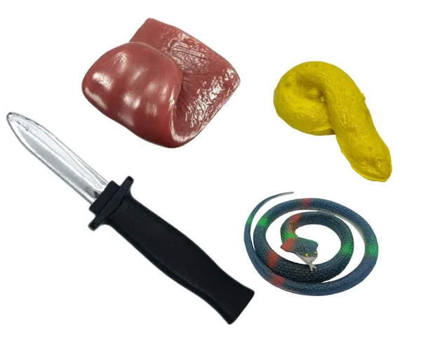COMBO_SET_PACK_OF_FAKE_TONGUE/_FAKE_KNIFE_/_FAKE_POOP/_PRANK_SNAKE_GAG_TOY