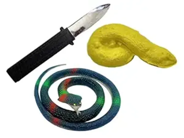 GAG_TOY_SET_/__FAKE_KNIFE_/__FAKE_POOP_/__FAKE_RUBBER_SNAKE_PRANK_TOY_SET