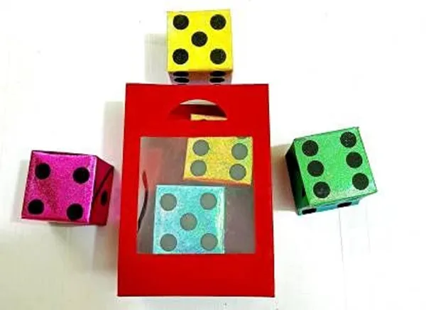 Jumbo_Bag_to_Dices_Magic_Trick_(Multicolor)_/_Paper_Bag_to_5_Color_Dice_Illusion