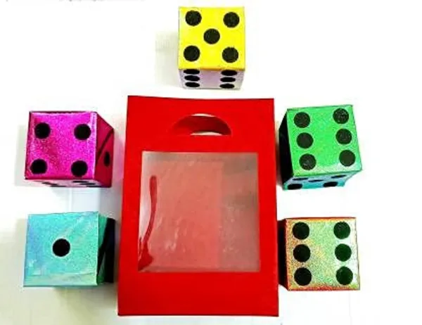Jumbo_Bag_to_Dices_Magic_Trick_(Multicolor)_/_Paper_Bag_to_5_Color_Dice_Illusion