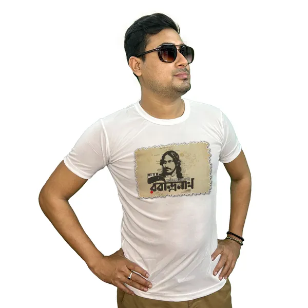 RABINDRANATH_PRINTED_T_SHIRT_WHITE_ROUND_NECK__(POLYESTER)_UNISEX
