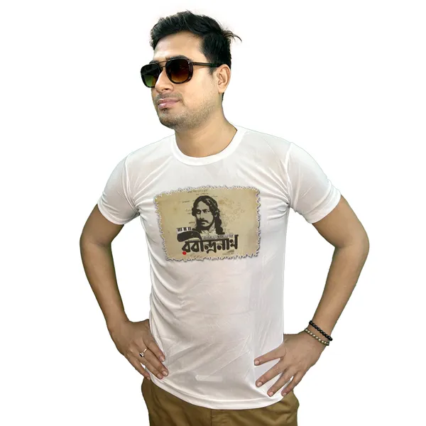 RABINDRANATH_PRINTED_T_SHIRT_WHITE_ROUND_NECK__(POLYESTER)_UNISEX