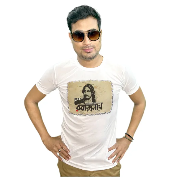 RABINDRANATH_PRINTED_T_SHIRT_WHITE_ROUND_NECK__(POLYESTER)_UNISEX