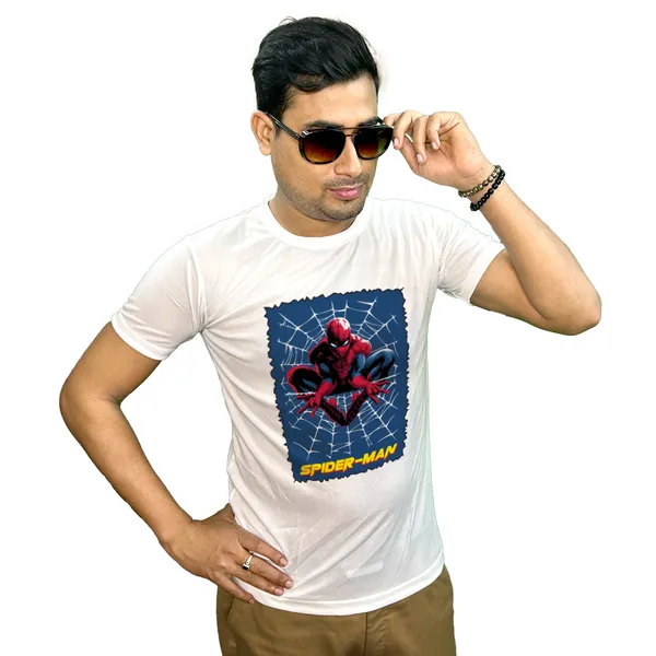 SPIDERMAN_PRINTED_T_SHIRT_WHITE_ROUND_NECK__(POLYESTER)_UNISEX