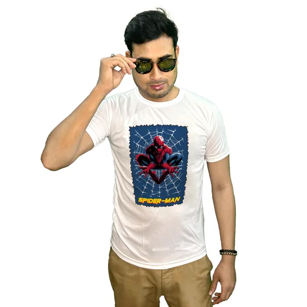 SPIDERMAN_PRINTED_T_SHIRT_WHITE_ROUND_NECK__(POLYESTER)_UNISEX