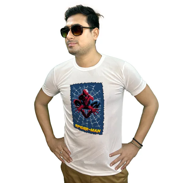 SPIDERMAN_PRINTED_T_SHIRT_WHITE_ROUND_NECK__(POLYESTER)_UNISEX