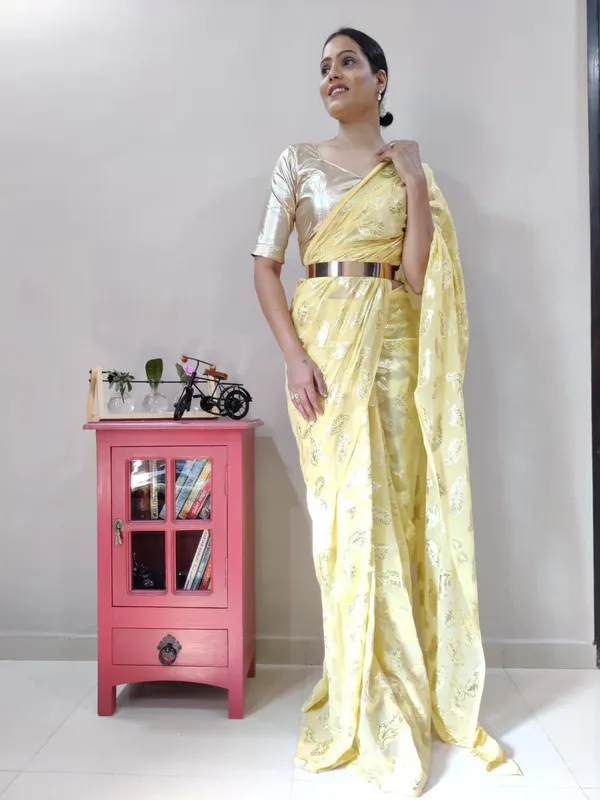 1_min_Soft_Georgette_Yellow_Shining_Foil_Saree_Ready_to_Wear