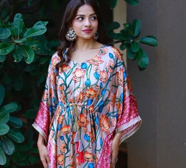 Pink_Satin_Lotus_Digital_Printed_Kaftan_For_Women