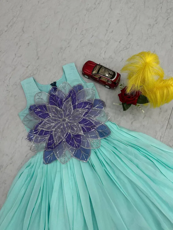Blue_Fancy_Flowers_Parampara_Silk_Unique_Different_look_Frock