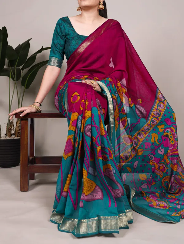 Chanderi_Digital_Print_Floral_With_Zari_Weaving_Work_Saree