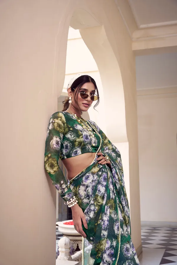 Digital_Print_Floral_Hot_Mehndi_Modern_Saree__Wtih_Border